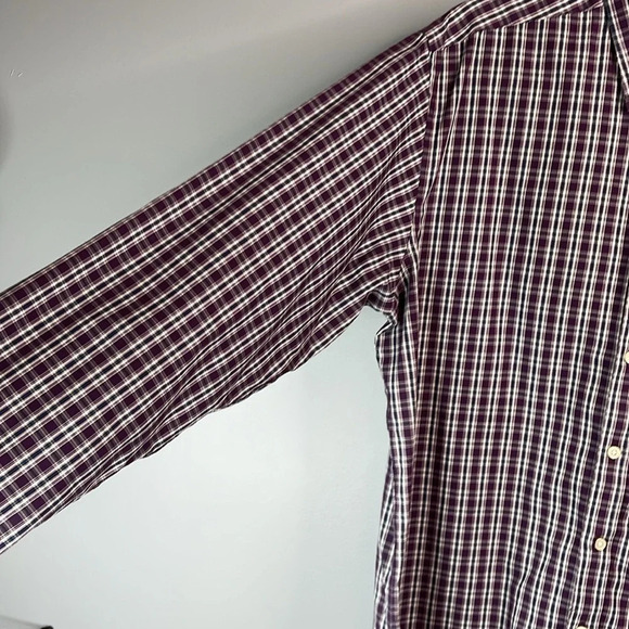 Eddie Bauer Mens Wrinkle Free Relaxed Fit Button Down Shirt Burgundy Plaid LTall - Picture 4 of 13